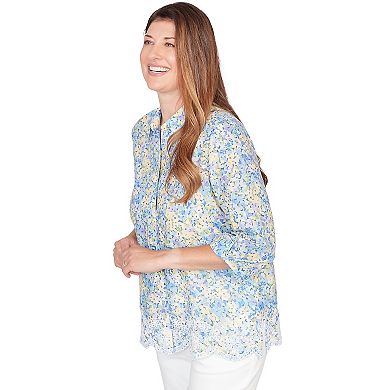 Petite Alfred Dunner Embroidered Floral Border Button-Down Top