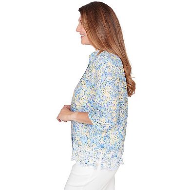 Petite Alfred Dunner Embroidered Floral Border Button-Down Top