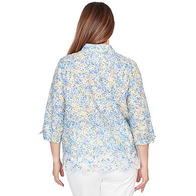 Petite Alfred Dunner Embroidered Floral Border Button-Down Top