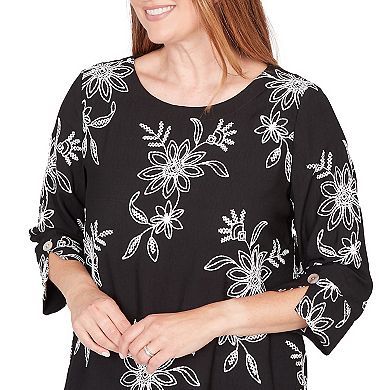 Petite Alfred Dunner Tossed Floral Embroidered Top
