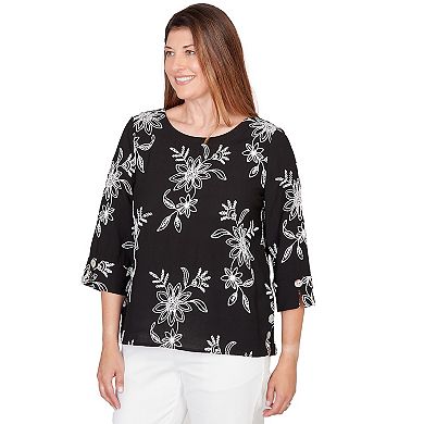 Petite Alfred Dunner Tossed Floral Embroidered Top