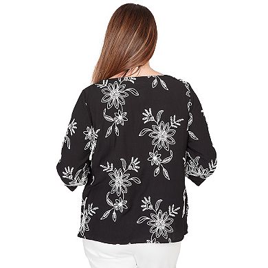 Petite Alfred Dunner Tossed Floral Embroidered Top