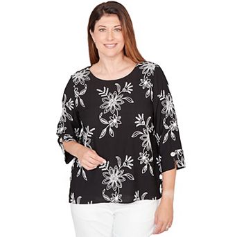 Petite Alfred Dunner Tossed Floral Embroidered Top