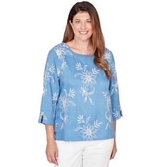 Petite Alfred Dunner Tossed Floral Embroidered Top