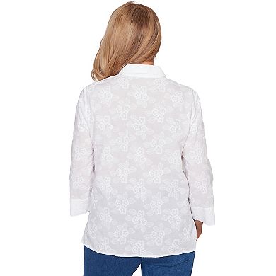 Petite Alfred Dunner Collared Flower Embroidered Button-Down Top