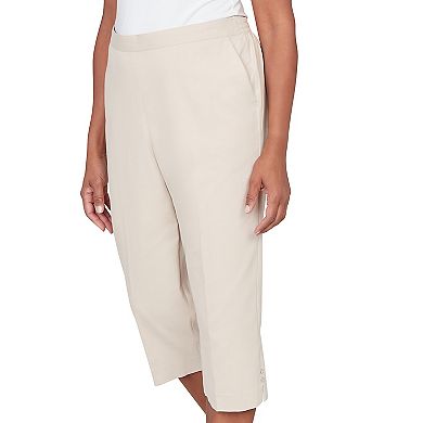 Petite Alfred Dunner Solid Twill Button Hem Capri Pants