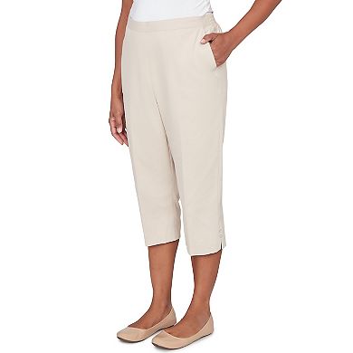 Petite Alfred Dunner Solid Twill Button Hem Capri Pants