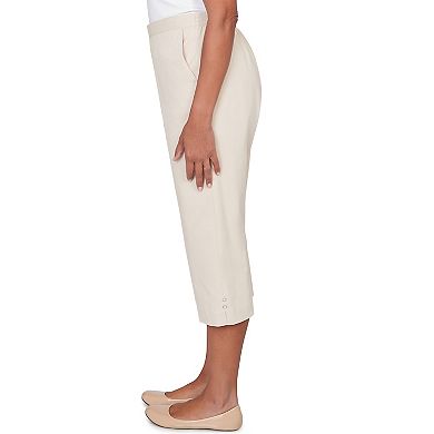 Petite Alfred Dunner Solid Twill Button Hem Capri Pants
