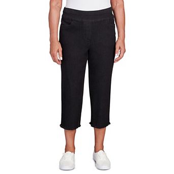Petite Alfred Dunner Solid Twill Button Hem Capri Pants