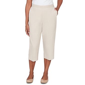 Petite Alfred Dunner Solid Twill Button Hem Capri Pants