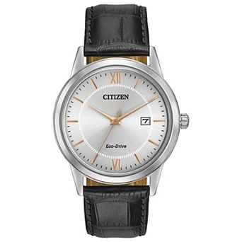 Citizen Eco-Drive Men's Stainless Steel Dial Leather Strap Watch