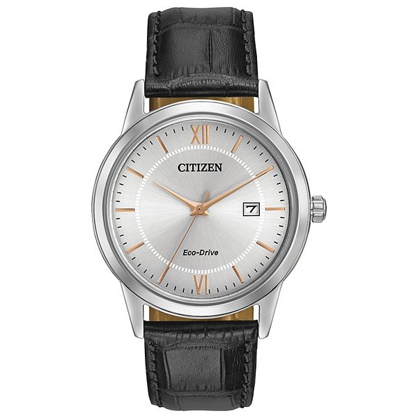 Citizen Eco-Drive Men's Stainless Steel Dial Leather Strap Watch