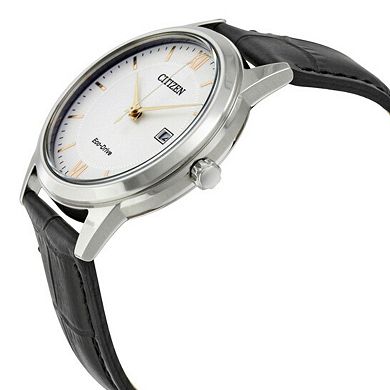 Citizen Eco-Drive Men's Stainless Steel Dial Leather Strap Watch
