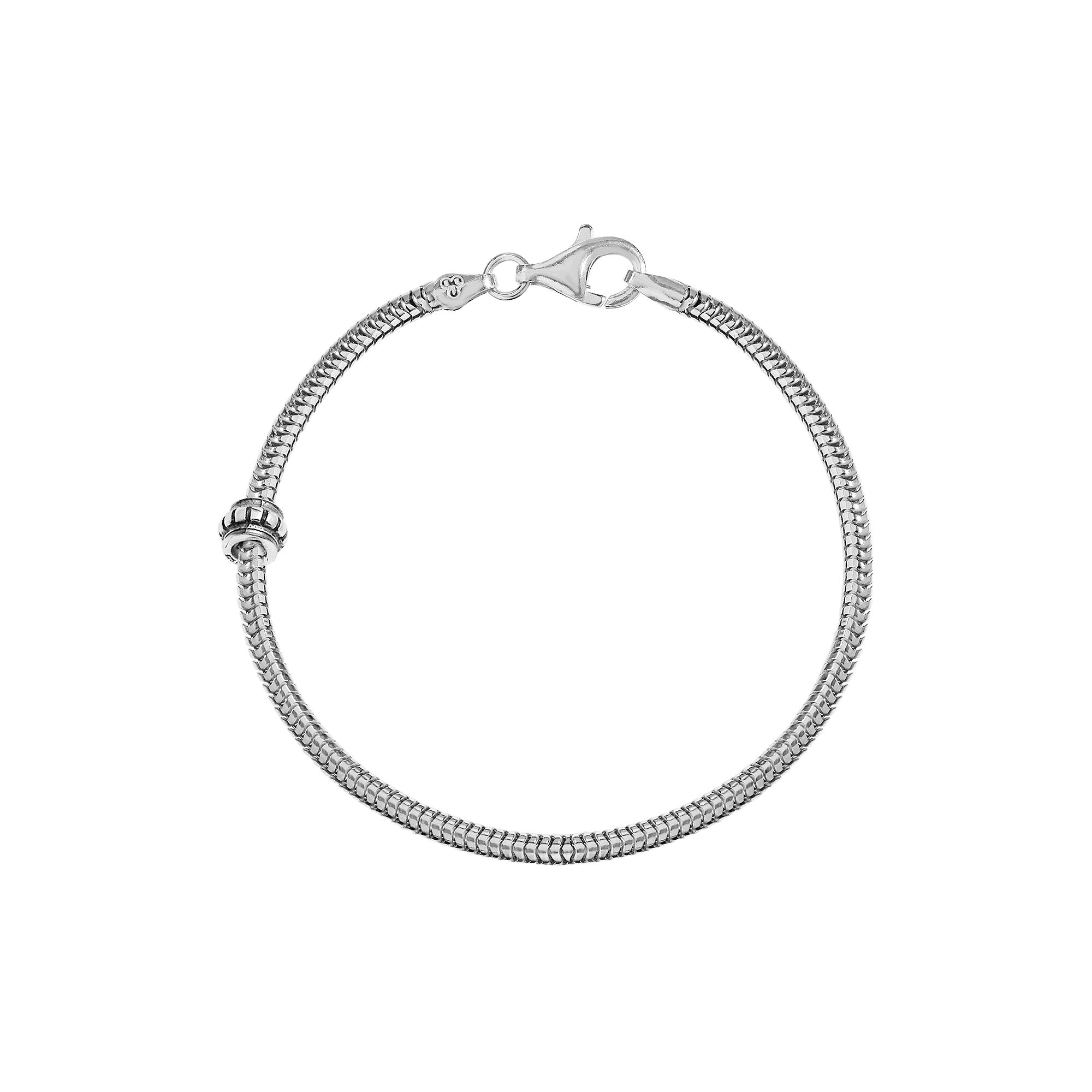 Individuality Beads Sterling Silver Snake Chain Bracelet & Stopper Bead Set
