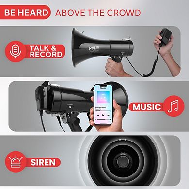 Pyle 50-Watt Megaphone with Siren Mode, AUX Input, and Handheld Microphone - PMP53IN