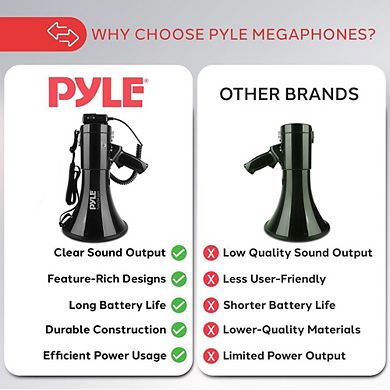 Pyle 50-Watt Megaphone with Siren Mode, AUX Input, and Handheld Microphone - PMP53IN