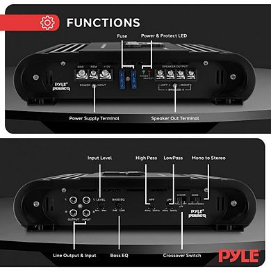 Pyle 2-Channel Bridgeable MOSFET Car Amplifier - 2000W Max - Silver RCA Inputs - Black - 1ct