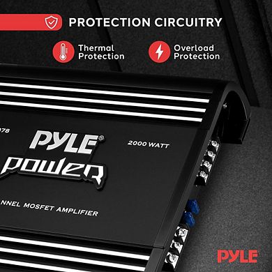 Pyle 2-Channel Bridgeable MOSFET Car Amplifier - 2000W Max - Silver RCA Inputs - Black - 1ct