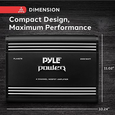 Pyle 4-Channel Bridgeable MOSFET Car Amplifier - 2000W Max - Silver RCA Inputs - Black - 1ct