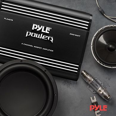 Pyle 4-Channel Bridgeable MOSFET Car Amplifier - 2000W Max - Silver RCA Inputs - Black - 1ct