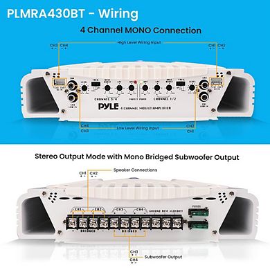 Pyle 4-Channel Elite Bluetooth Marine Amplifier - Waterproof Bridgeable Audio Amp - 1000W - Black