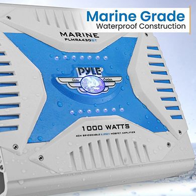 Pyle 4-Channel Elite Bluetooth Marine Amplifier - Waterproof Bridgeable Audio Amp - 1000W - Black