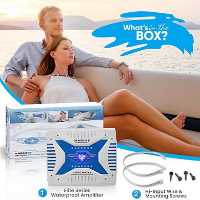 Pyle 4-Channel Elite Bluetooth Marine Amplifier - Waterproof Bridgeable Audio Amp - 1000W - Black