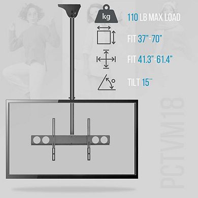 Pyle TV Ceiling Mount, Adjustable Bracket for 37-70 Inch TVs, Fits Flat or Pitched Ceilings