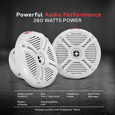 Pyle 7.7" Waterproof Marine Component Speakers 280 Watts 2-Way Full Range