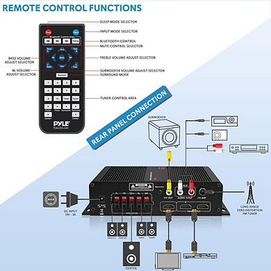 Pyle Wireless Bluetooth Amplifier, 5.1 Channel, 100W, HDMI Output, FM Radio, Compact Design