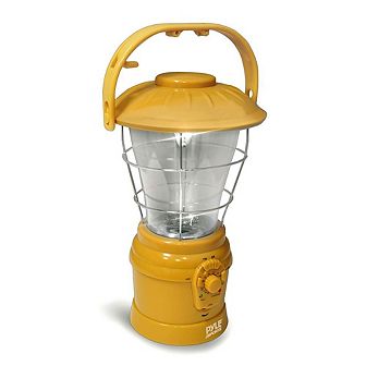 Pyle Lantern Flashlight Radio - AM/FM, Hand Crank Charger, LED Light - Yellow