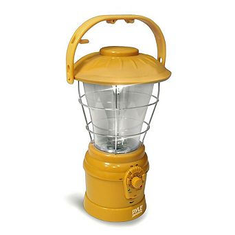 Pyle Lantern Flashlight Radio - AM/FM, Hand Crank Charger, LED Light - Yellow