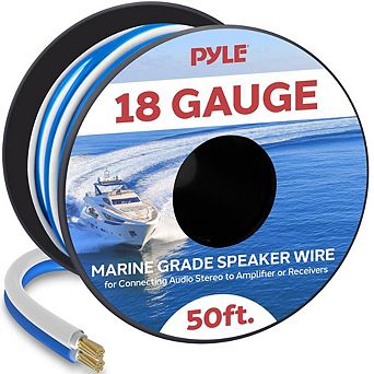 Pyle 18 Gauge 50 ft. Marine Grade Stereo Speaker Wire - Blue/White Insulation - Spool - 1 ct