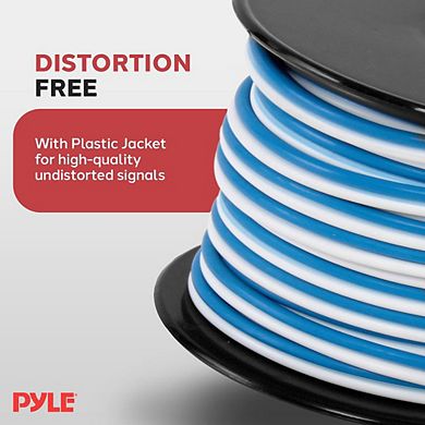 Pyle 18 Gauge 50 ft. Marine Grade Stereo Speaker Wire - Blue/White Insulation - Spool - 1ct