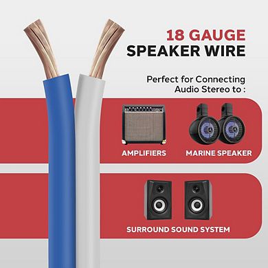 Pyle 18 Gauge 50 ft. Marine Grade Stereo Speaker Wire - Blue/White Insulation - Spool - 1ct