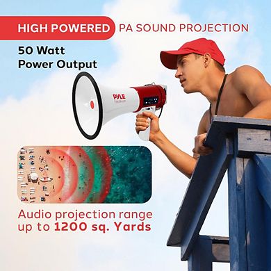 Pyle 50-Watt Portable Megaphone with Rechargeable Battery, USB/SD Readers, and Siren - PMP57LIA