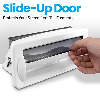 Pyle Marine Stereo Radio Shield Cover - Water Resistant with Spring-Loaded Door - White - 1ct
