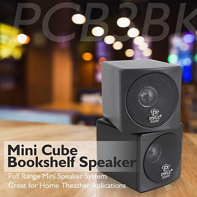 Pyle 3'' Mini Cube Bookshelf Speakers - 100W, Full Range, Video Shielded
