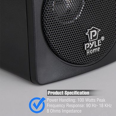 Pyle 3'' Mini Cube Bookshelf Speakers - 100W, Full Range, Video Shielded