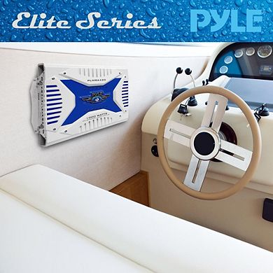 Pyle 4-Channel Elite Series Marine Amplifier - 1000W Bridgeable Waterproof Amp - White - 1ct