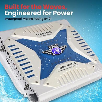 Pyle 4-Channel Elite Series Marine Amplifier - 1000W Bridgeable Waterproof Amp - White - 1ct