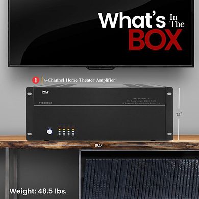 Pyle 8-Ch. Stereo/Mono Amplifier, 8000W, Multi-Zone Audio Source Control, Rack Mount