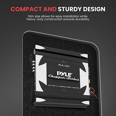 Pyle 2-Channel Bridgeable MOSFET Car Amplifier - 1400W Max - Slim Design with Crossover - Black