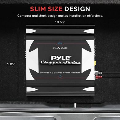 Pyle 2-Channel Bridgeable MOSFET Car Amplifier - 1400W Max - Slim Design with Crossover - Black