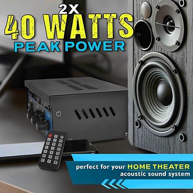 Pyle Compact Bluetooth Stereo Power Amplifier, 2x40W, USB/SD/FM, RCA Input, LED Display