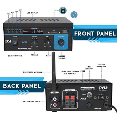 Pyle Compact Bluetooth Stereo Power Amplifier, 2x40W, USB/SD/FM, RCA Input, LED Display