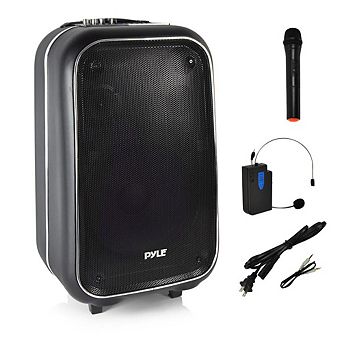 Pyle 12" Portable Bluetooth Loudspeaker, Microphone, Rechargeable Battery with FM Radio, Black