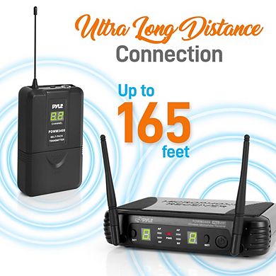 Pyle 2-Channel Wireless Mic System, 2 Headset, 2 Lavalier Mics, Transmitter, Karaoke