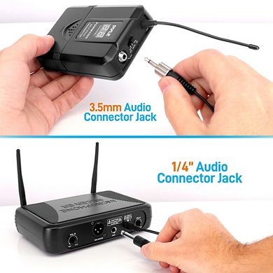 Pyle 2-Channel Wireless Mic System, 2 Headset, 2 Lavalier Mics, Transmitter, Karaoke