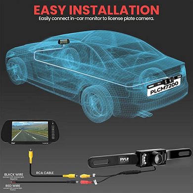 Pyle Backup Camera & Rearview Mirror Display Kit - 7'' LCD Mirror Monitor, Night Vision Cam